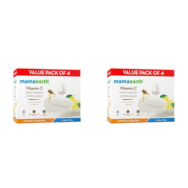 Mamaearth Vitamin C Moisturizing Lotion Soap(Value Pack of 8) - 125 g X 4 Units | Deeply Cleanses | Moisturizing Bathing Bar | Brightens Skin | Nourishes Dry Skin | Non-Drying | 76% TFM Grade 1 Soap